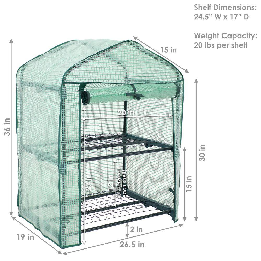 26.5" Green Polyethylene 2-Tier Mini Greenhouse with Shelves