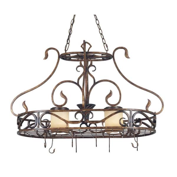 Kenroy Home Verona 2-Light Aged Copper Pot Rack with Hooks