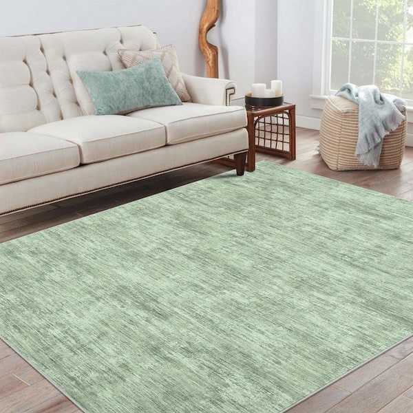 Green 10 ft. x 13 ft. Non-Slip Texture Print Rug Machine Washable Ultra Thin Soft for Office Dining Room Bedroom