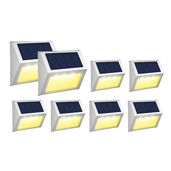 Afoxsos Solar Powered Waterproof Outdoor LED Deck and Fence Lights with Light Sensor for Steps, Garden, Patio 8 Pack Warm White