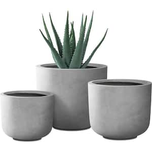 Modern 13 in. L x 13.19 in. W x 11.02 in. H Natural Concrete Round Indoor/Outdoor Planter (3-Pack)