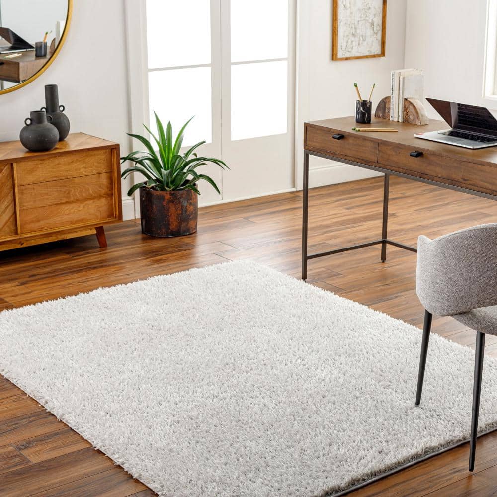 Light Gray Rectangular Shag Area Rug, 7'10" x 10'