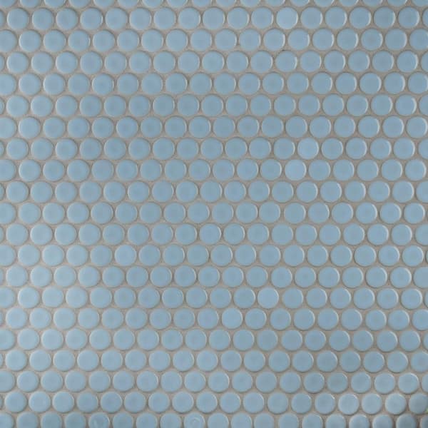 Merola Tile Hudson Penny Round Cashmere Blue 6 in. x 6 in. Porcelain Mosaic Take Home Tile Sample