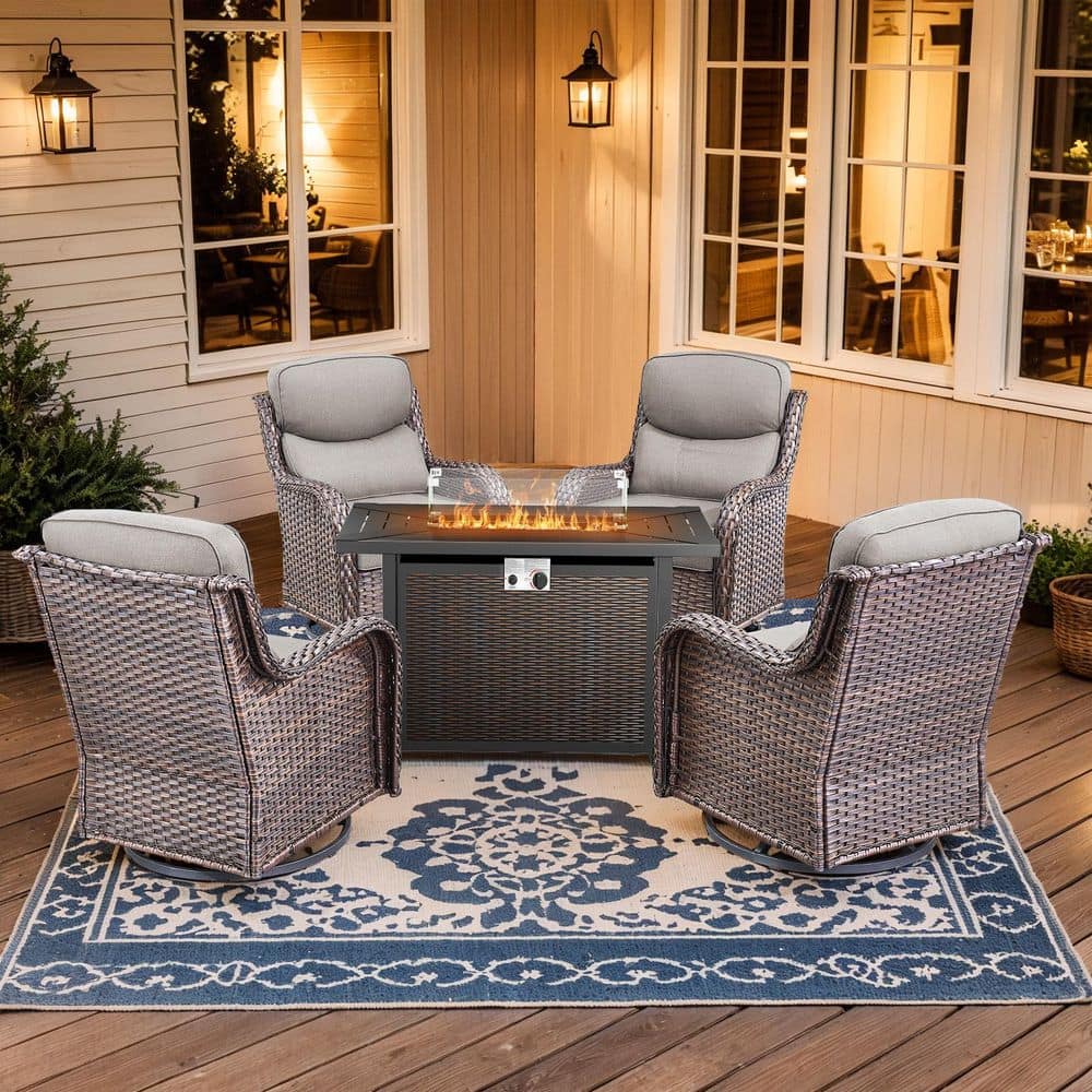 Gymojoy Holion 5-Piece Brown Outdoor Conversation Set with Fire