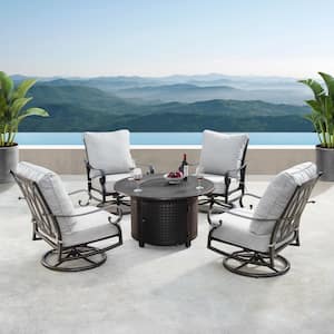 Rica Luxurious Antique Copper 5-Piece Aluminum Patio Fire Pit Deep Seating Set with Light Grey Cushions