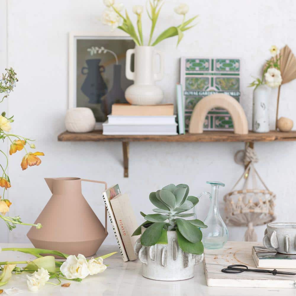 Handmade White Stoneware Planter with Reactive Glaze Finish