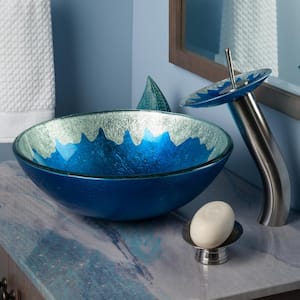 Vessel Sink in Blue with Faucet in Brushed Nickel