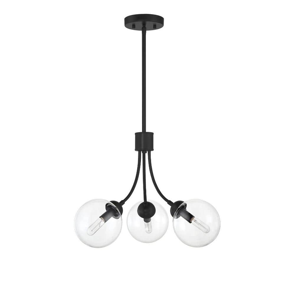 Eclipse Matte Black 3-Light Orb Chandelier with Adjustable Height