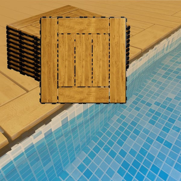 ARK DESIGN 1 ft. x 1 ft. Quick Deck Tile Outdoor Solid Pine Wood Deck Tile Primed in Natural Grain (10 sq. ft. Per Box)