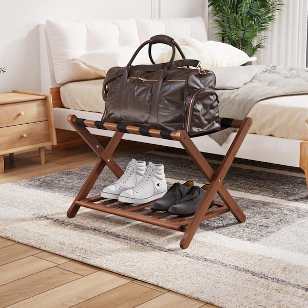 Wudkey Brown Walnut Bamboo Fully Assembled Luggage Rack with 5