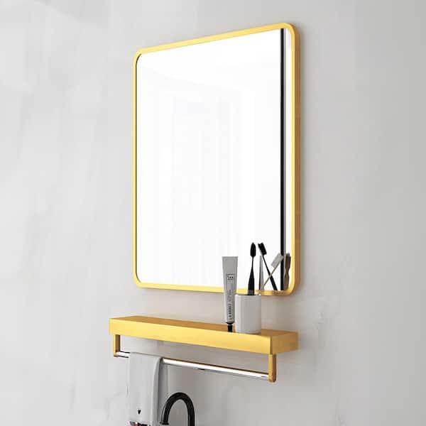 Unbranded 24 in. W x 30 in. H Rectangular Iron Framed Wall Bathroom Vanity Mirror Hangs Horizontally or Vertically in Gold