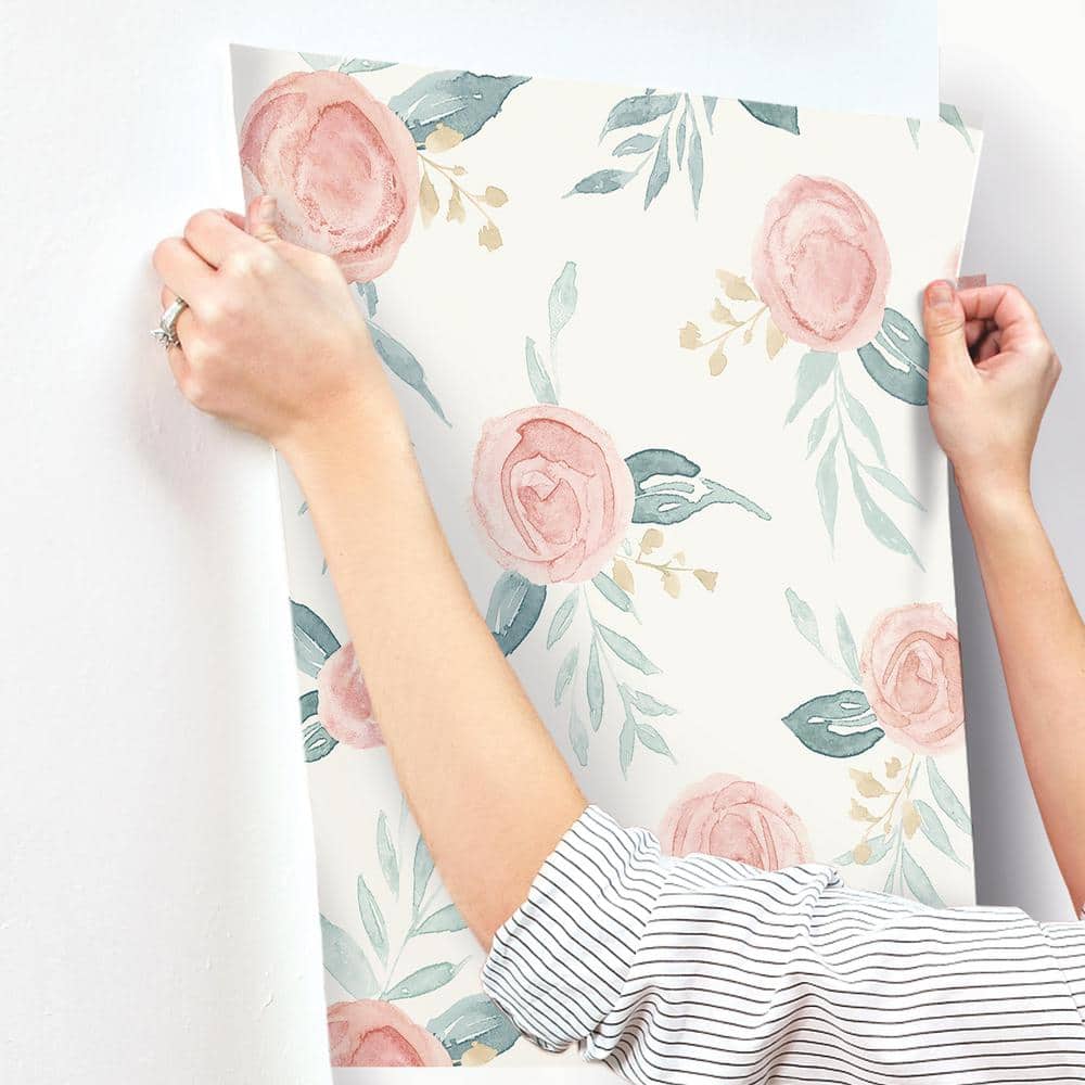 Red and Green Vinyl-Coated Watercolor Roses Wallpaper