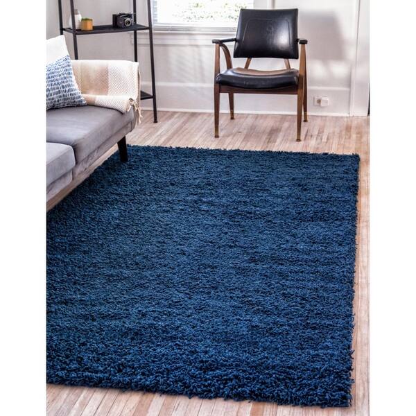 Unique Loom Solid Shag Navy Blue 4 ft. x 6 ft. Area Rug Unique Loom Solid Shag Navy Blue 4 ft. x 6 ft. Area Rug