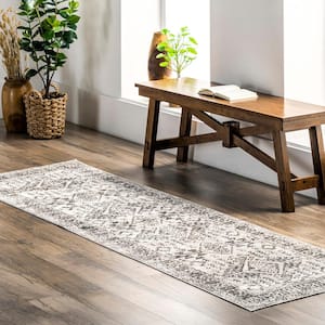 Serena Machine Washable Distressed Traditional Gray 2 ft. 6 in. x 8 ft. Runner Rug