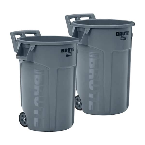 Brute 44 Gal. Grey Round Vented Wheeled Trash Can (2-Pack)