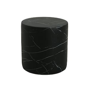 Zayden Outdoor Patio Round Accent Table, Concrete, Black Marble