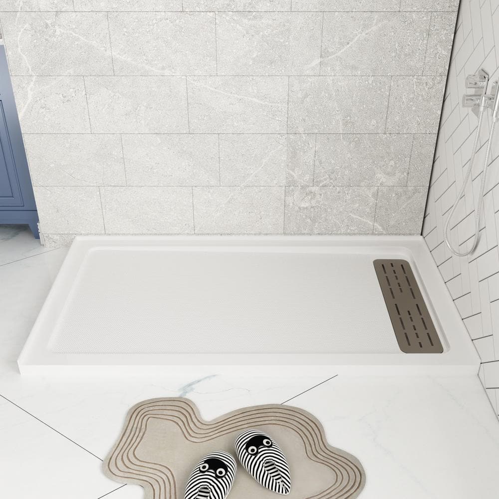 60" x 32" White Acrylic Shower Base with Stainless Steel Drain Cover