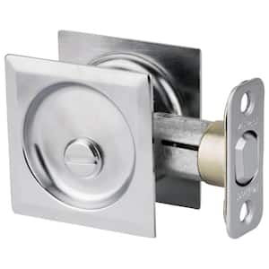Satin Chrome Square Bed/Bath Pocket Door Lock with Lock