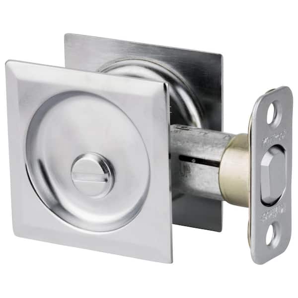 Kwikset Satin Chrome Square Bed/Bath Pocket Door Lock with Lock