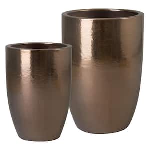 18 x 26, 23 in. in. x 32 in. H Ceramic Tall Planters S/2, Gold