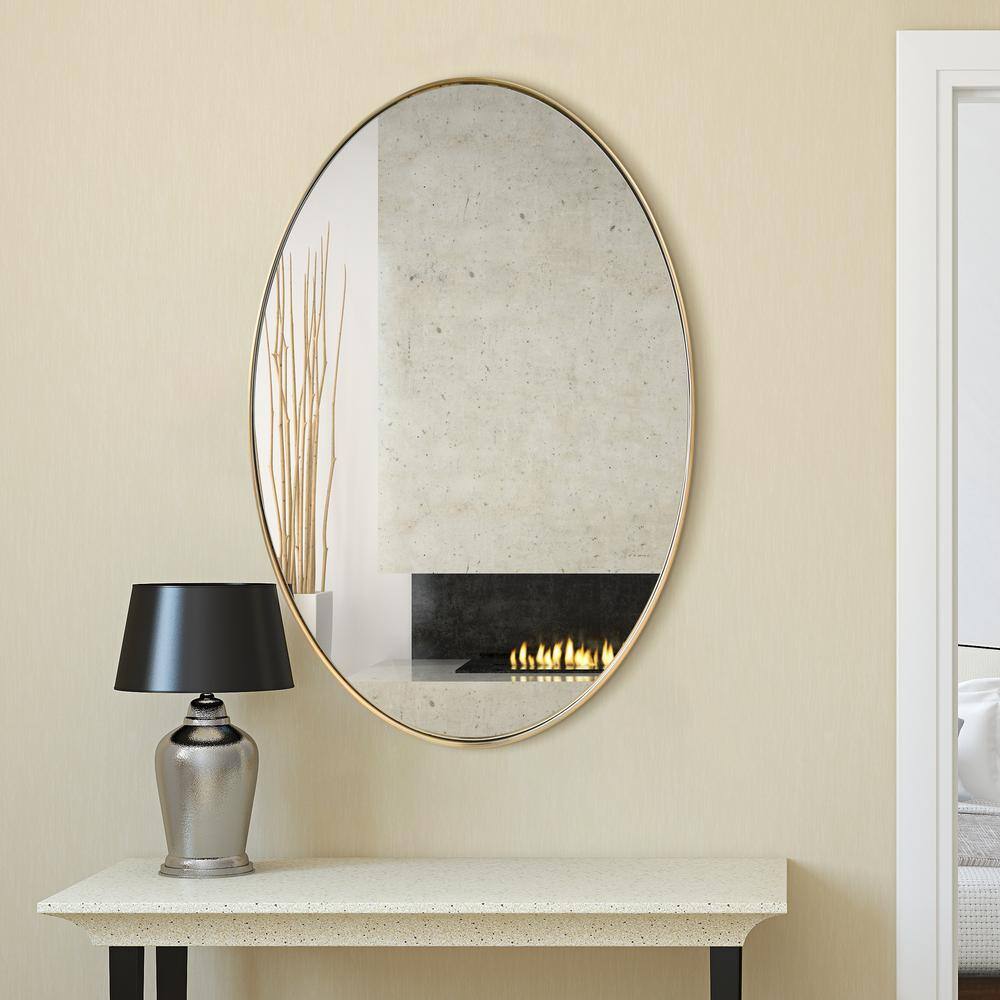 Brushed Gold Oval Wall Mirror with Silver Glass, 24" x 36"