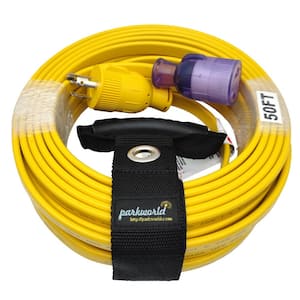 50 ft. 10/3 30 Amp 250-Volt Indoor/Outdoor Twist Lock NEMA L6-30 Flat Extension Cord with Lighted end, Yellow