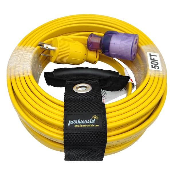 parkworld 50 ft. 10/3 30 Amp 250-Volt Indoor/Outdoor Twist Lock NEMA L6-30 Flat Extension Cord with Lighted end, Yellow