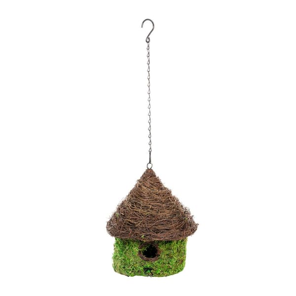 9 In. by 10 In. Medium Birdhouse Bungalow with Green Moss