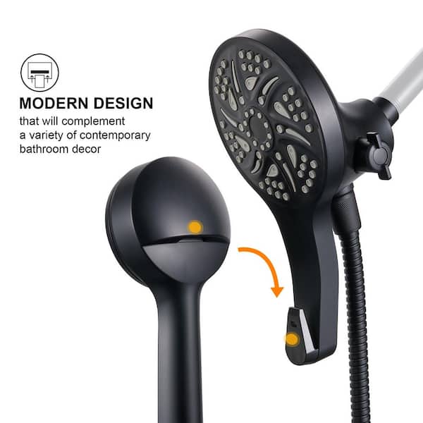 Multi-Purpose 6-Spray Wall Mount 5 in. Dual Shower Head and Handheld Shower Head with 70 in. Hose 2.5 GPM in Black