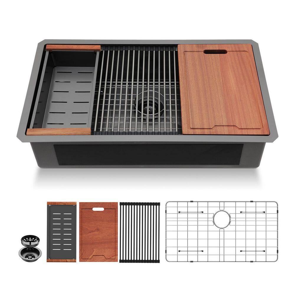 33 x 19 in. Gunmetal Black Undermount Single Bowl Stainless Steel Workstation Kitchen Sink price history on PriceWatchPro