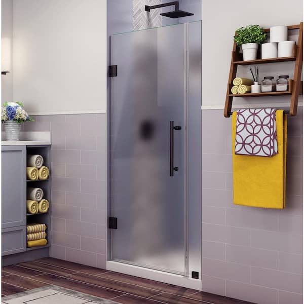 Aston Belmore 40.25 in. to 41.25 in. x 72 in. Frameless Hinged Shower Door with Frosted Glass in Oil Rubbed Bronze