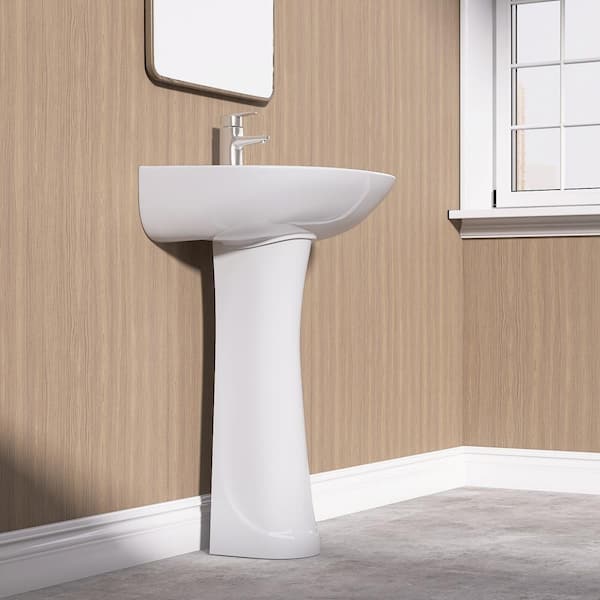 20 in. W x 17 in. D Vitreous China Vessel Pedestal U Shape Combo Bathroom Sink in White with Overflow Drain