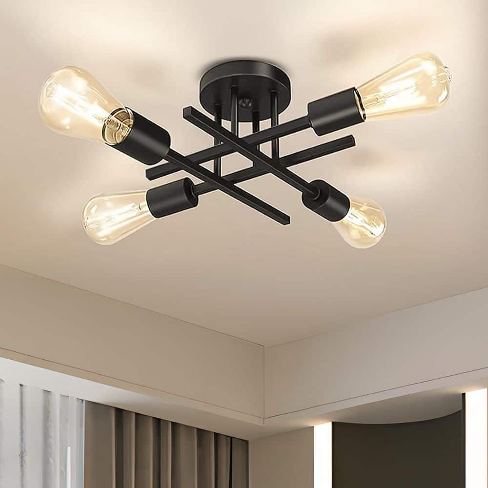 ❀yk❀ TOZING 16 In. Black Farmhouse Semi-Flush Mount Ceiling Light
