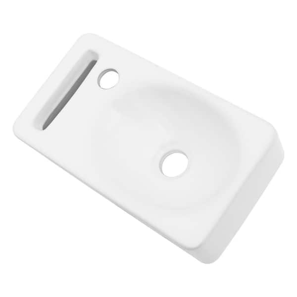 4.56 in Wall-Mounted Rectangular Bathroom Sink in White Ceramic with Single Faucet Hole