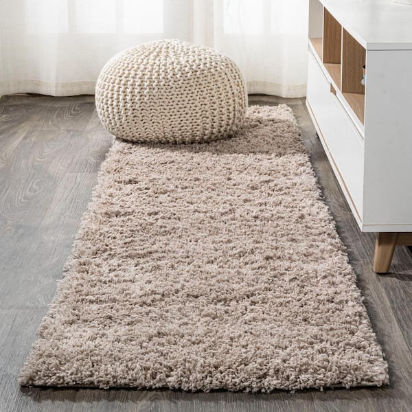 JONATHAN Y Groovy Solid Shag Light Beige 2 ft. x 10 ft. Runner Rug