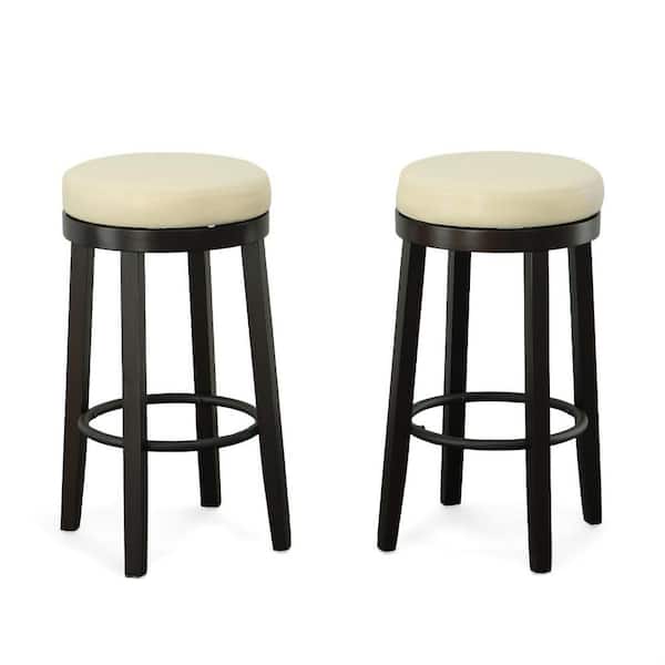 HomeRoots 30 in. Cream Backless Wood Counter Height Bar Chair with Faux leather Seat Set of 2