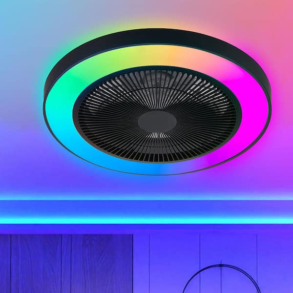 26 in. Black Flush Mount crystal Standard ceiling Fan with Integrated LED Light Fandelier Included Ceiling Fan Light Kit