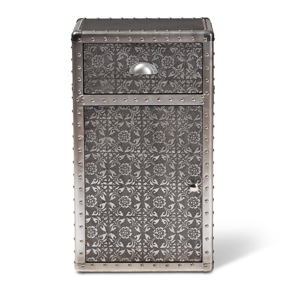 Cosette Metal Floral Accent Cabinet Silver - Baxton Studio: Universal Storage Footlocker, 28" High