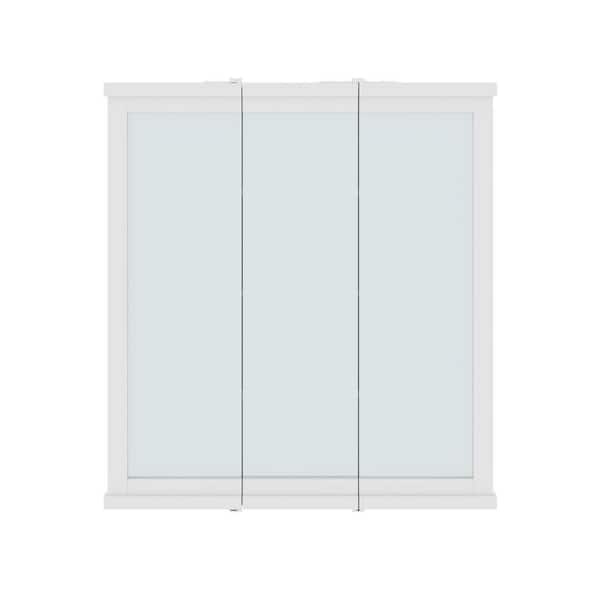 DHP Irving 30 in. W x 33 in. H Large Rectangular Tri Fold Wood Framed Wall Mounted Bathroom Vanity Mirror in White