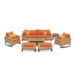 Mili 8-Piece Wicker Patio Deep Seating Conversation Set with Sunbrella Tikka Orange Cushions