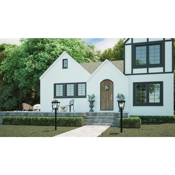 Joffrey 10.5 in. 2-Light Matte Black Outdoor Post Light Kit with Clear Seeded Glass