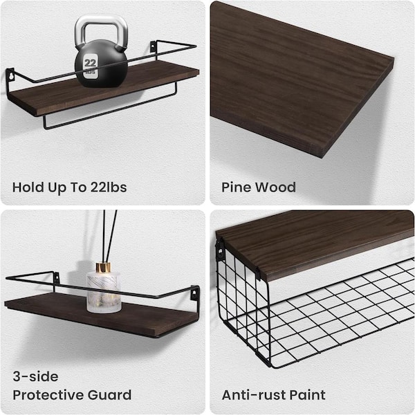 15.7 in. W x 5.9 in. D Dark Brown Wood Wall Floating Shelves, Farmhouse  Wall Decor Decorative Wall Shelf PUQ4C8 - The Home Depot