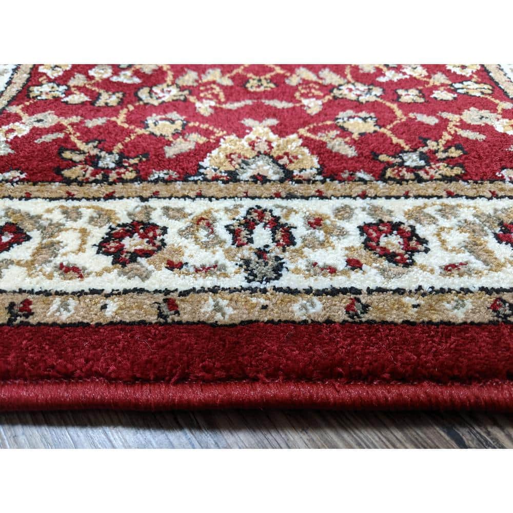 Traditional Red and Beige Synthetic 5' x 7' Area Rug