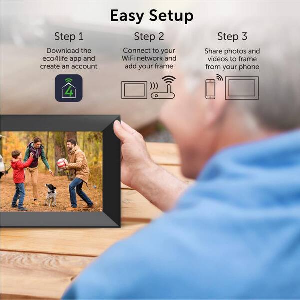 ECO4LIFE 8 in. Wi-Fi Digital Photo Frame with Auto Rotation