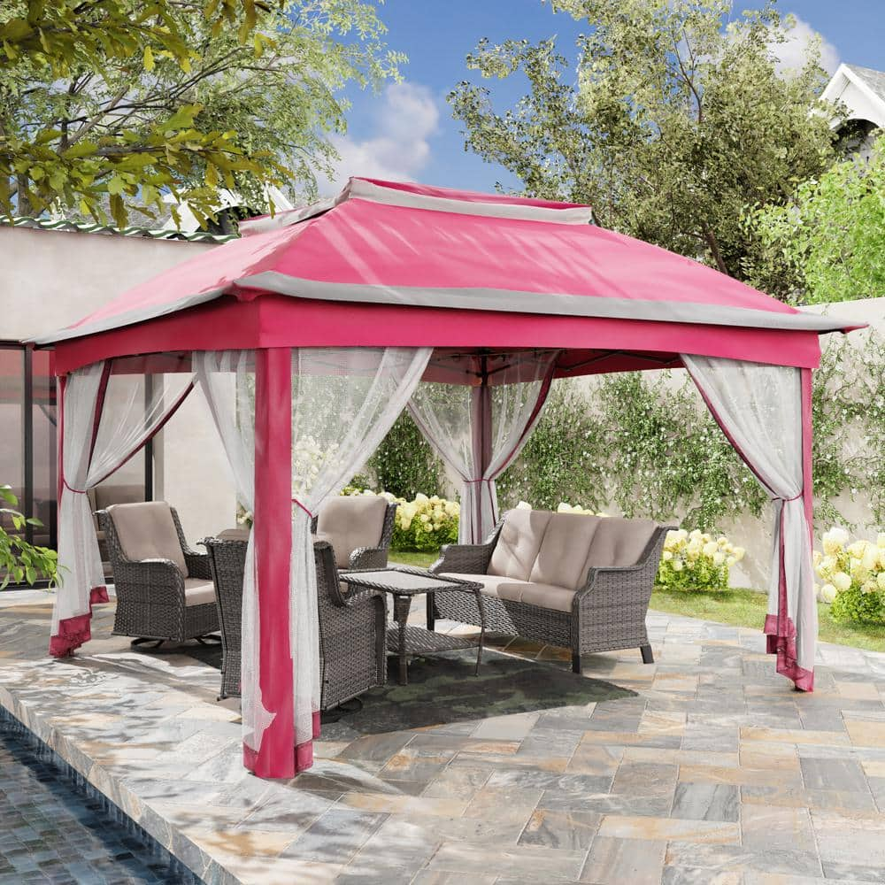 JOYSIDE 11 ft. x 11 ft. Pink Steel Pop-Up Gazebo with Mosquito Netting  J04-PINK-THD - The Home Depot