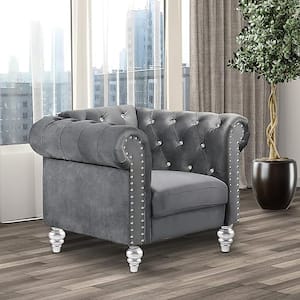 New Classic Furniture Emma Gray Polyester Armchair with Crystal Tufted Back