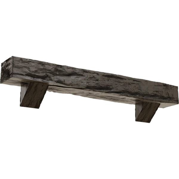 Ekena Millwork 8 in. x 12 in. x 4 ft. Riverwood Faux Wood Fireplace Mantel Kit, Breckinridge Corbels, Burnished Honey Dew
