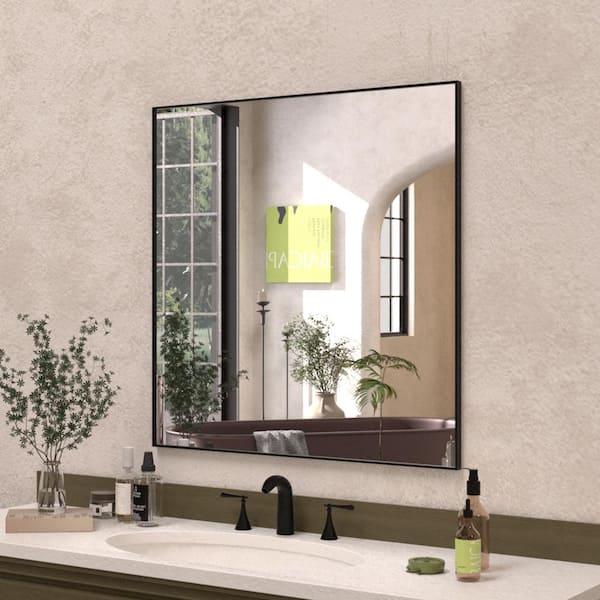 Hermitage Bath Sight 30 in. W x 30 in. H Rectangular Framed Wall Bathroom Vanity Mirror in Matte Black