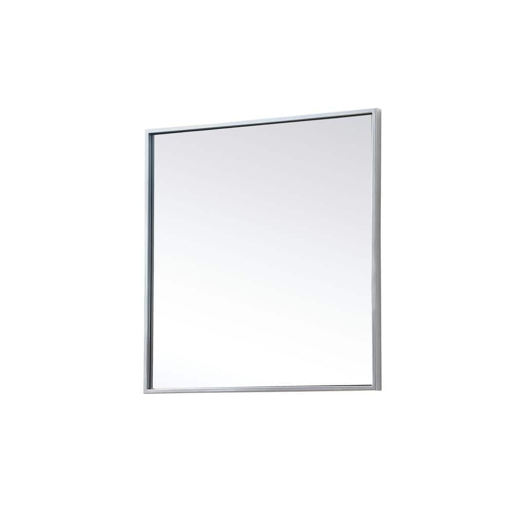 Modern Silver Metal Frame Square Bathroom Mirror 24 inch