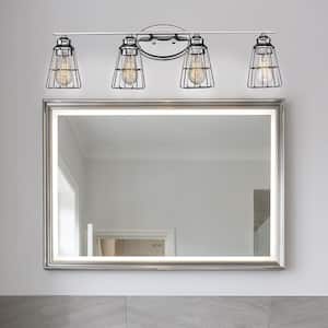 Solution 32 in. 4-Light Brushed Nickel Bathroom Vanity Light Fixture with Metal Shades
